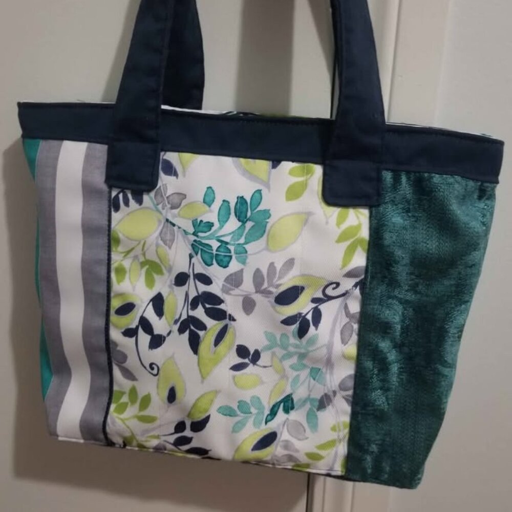 Shoulder Tote Bag Handbag Quilted Purse Handmade Teal Floral Market Books